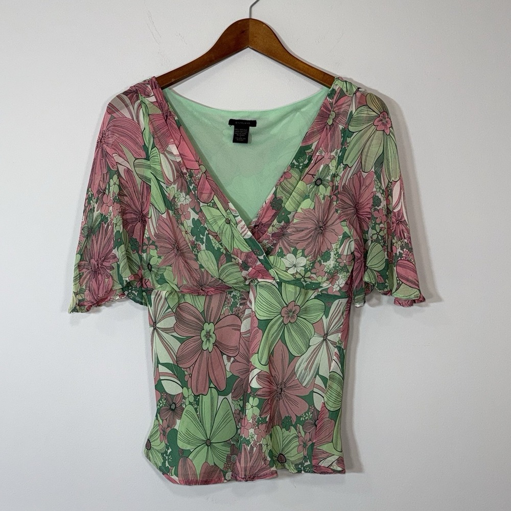 Vtg Y2K Silkland Baby Doll Top 100% Silk Floral‎ Peasant Coquette Sz L 90s